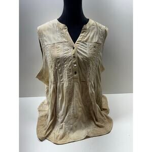 Ava & Grace Woman Sz 3X Boho Chic Sleeveless Tunic Blouse V Neck Beige Sequin